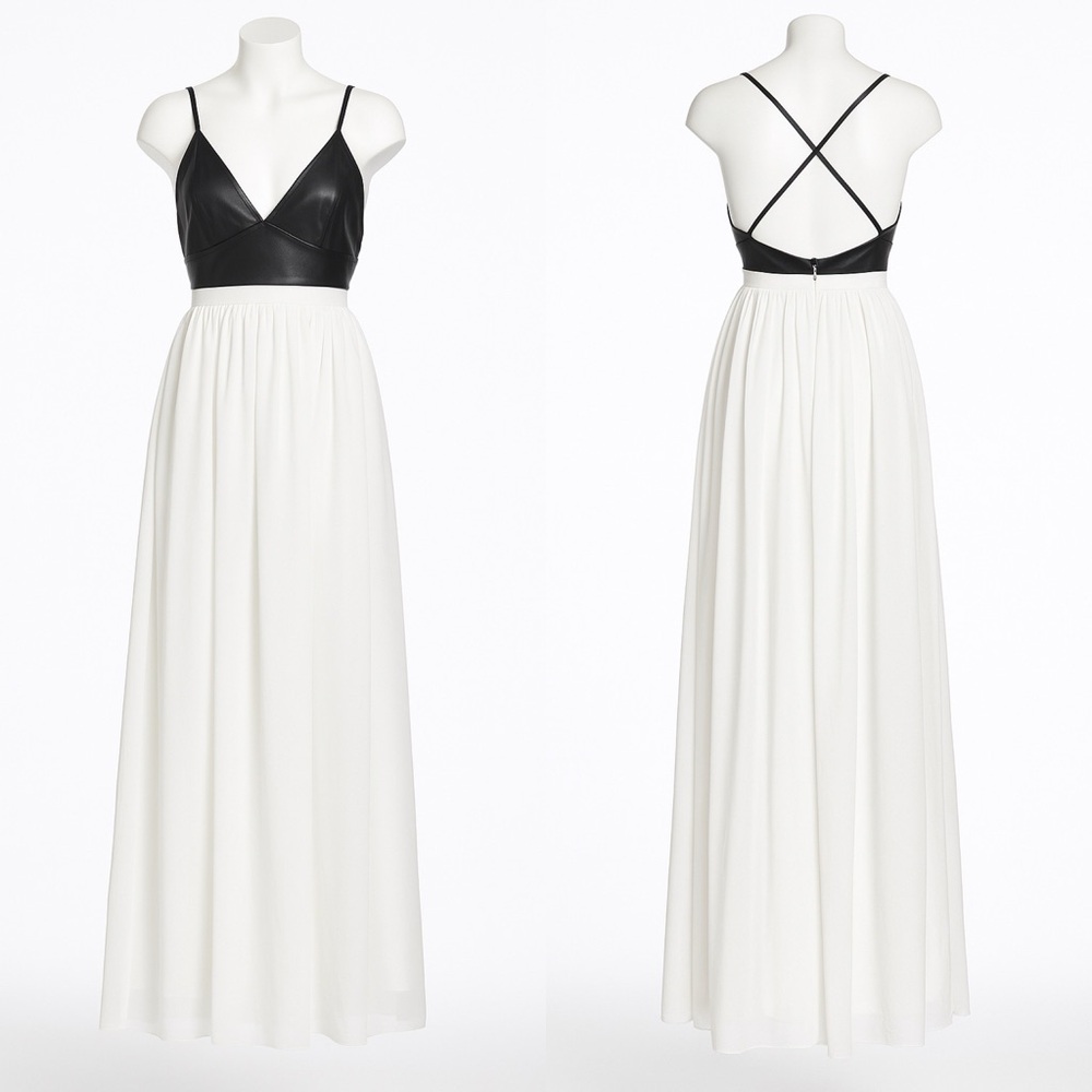 Naranka Faux Leather Top Maxi Dress Black & White - Small
